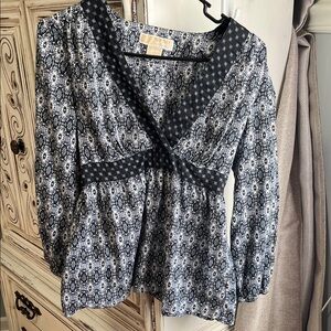 Michael Kors Black and White Patterned Blouse